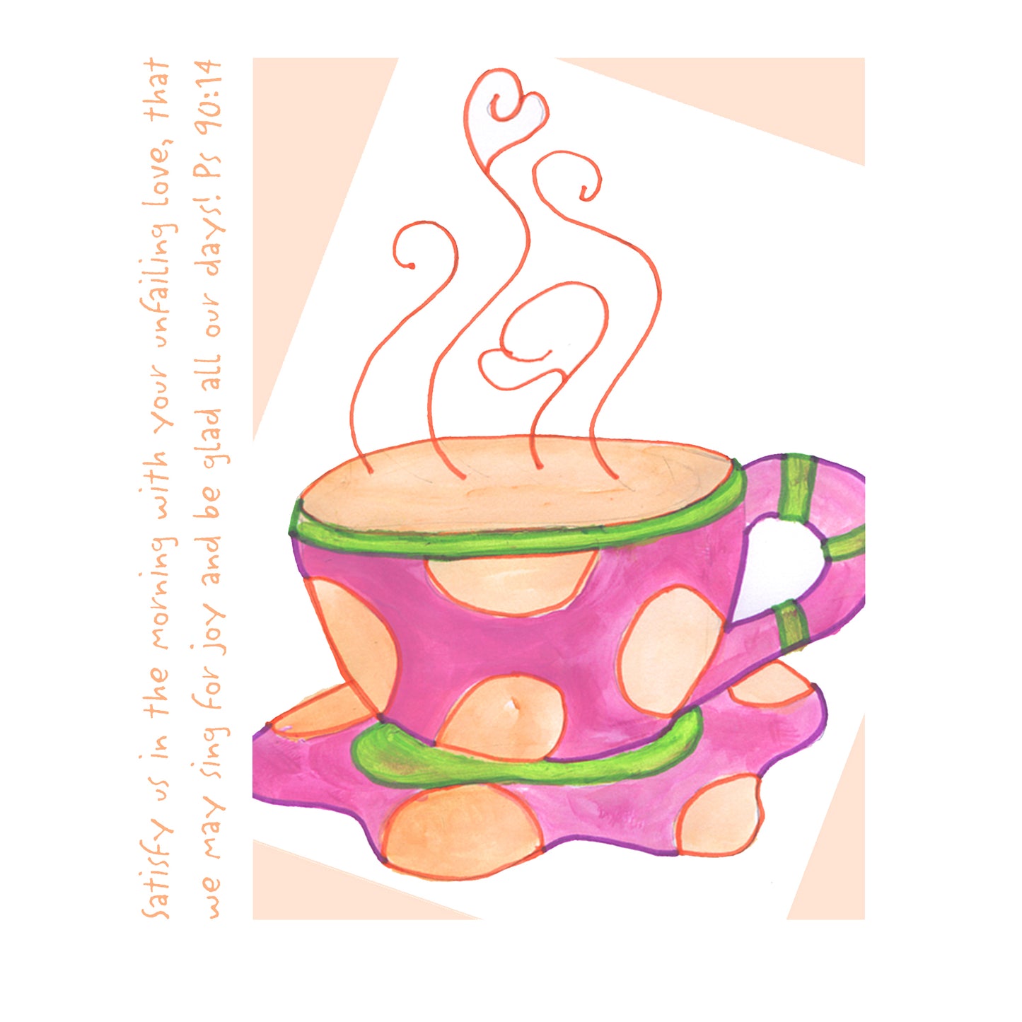 Vivid Orange - Pink Coffee Cup Note Card (Single Card)