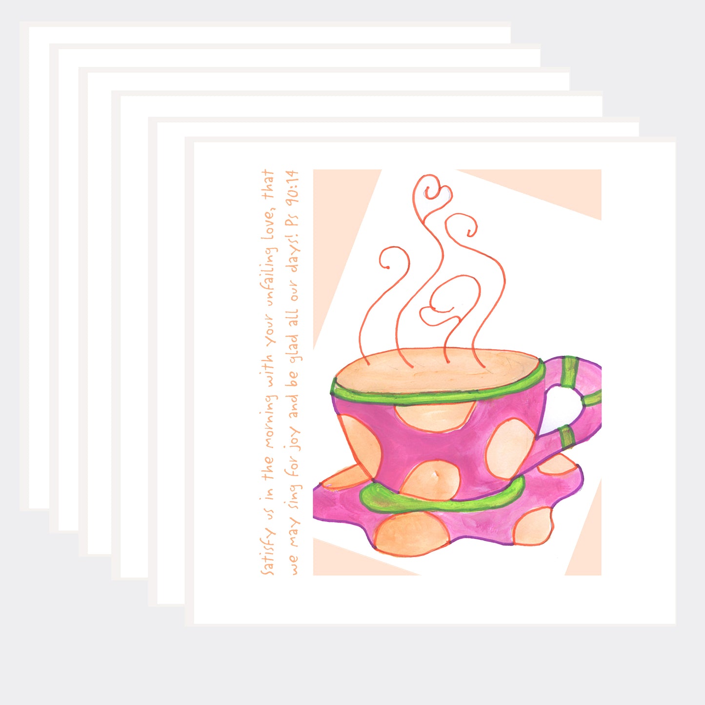 Vivid Orange - Pink Coffee Cup Note Cards (Six Cards)
