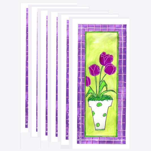 Lively Green - Purple and Green Tulip Note Cards (Six Cards)