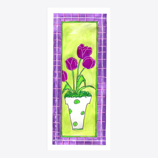 Lively Green - Purple and Green Tulip Note Card (Single Card)