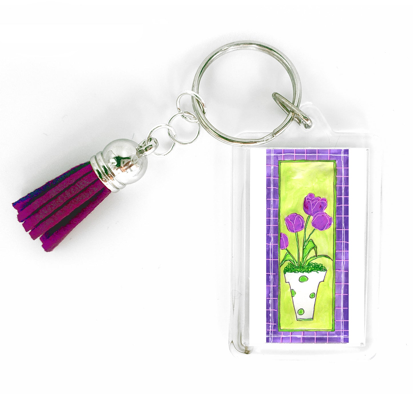 Lively Green - Purple and Green Tulip Key Ring