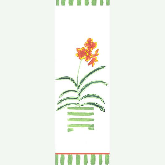 Lively Green - Green Stripes and Orange Flowers Bookmark