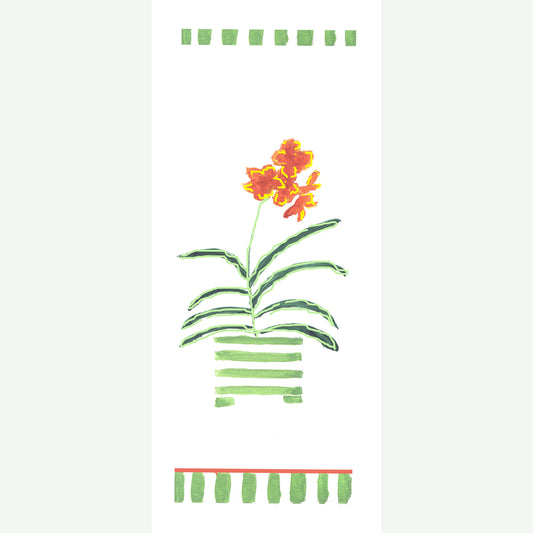 Lively Green - Green Stripes and Orange Flowers Note Card (Single Card)