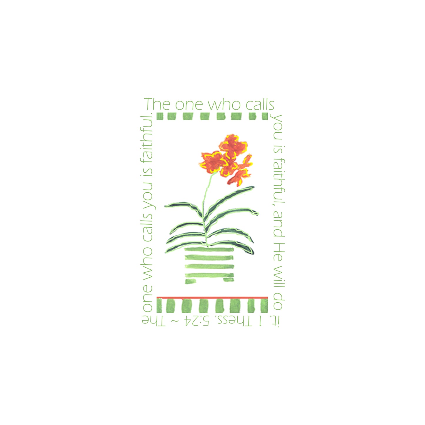 Lively Green - Green Stripes and Orange Flowers Magnet