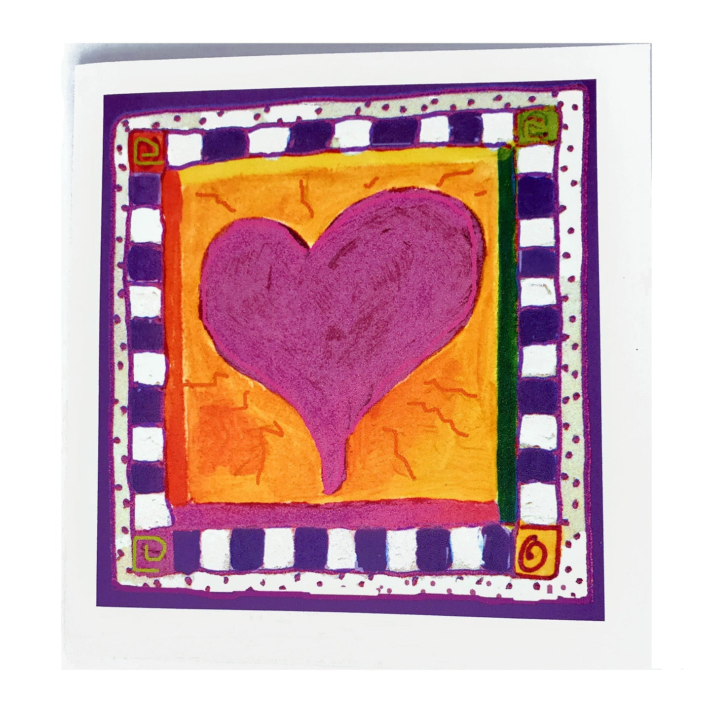 Bright Pink - Heart Square Note Card (Single Card)