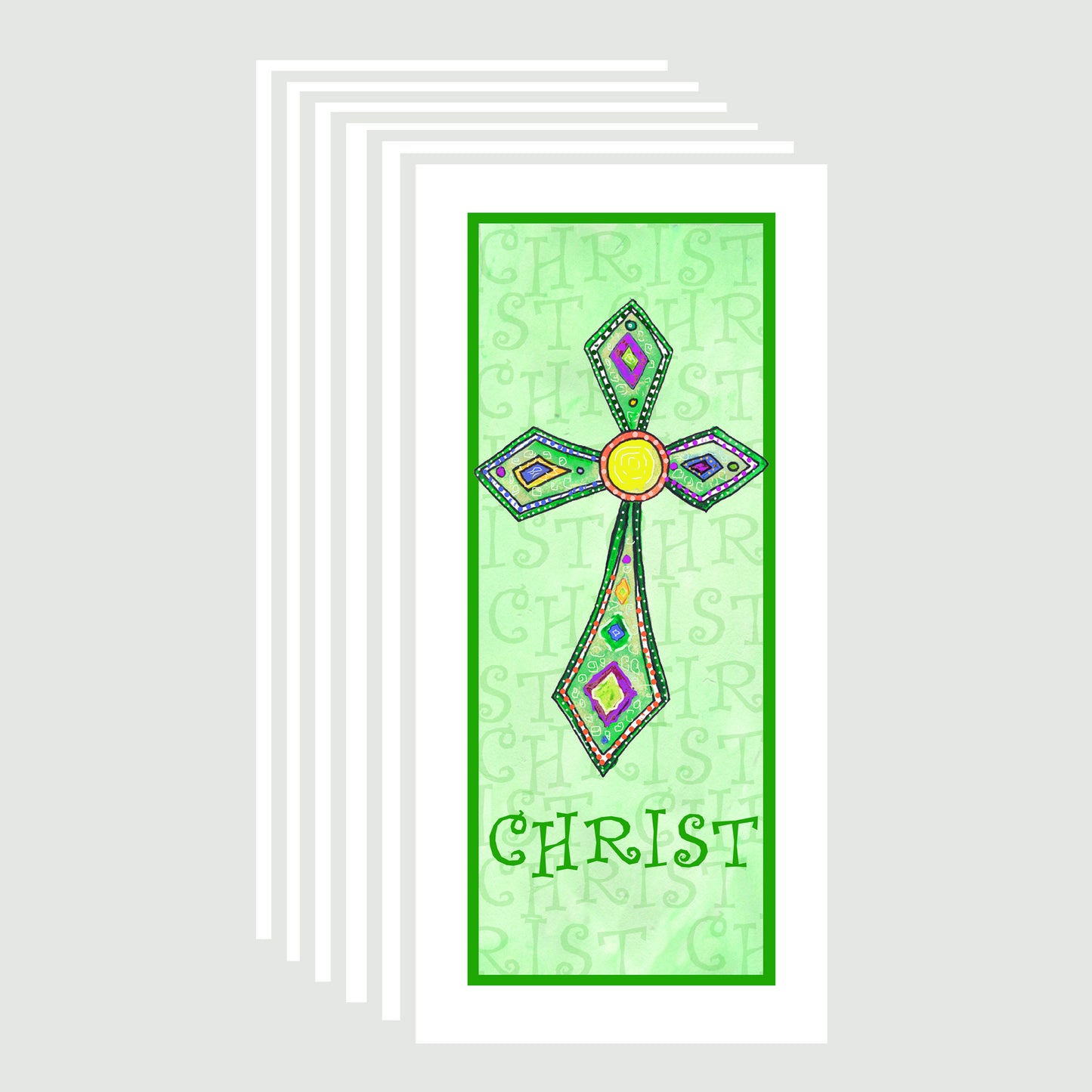Lively Green - Jeweled Cross Note Cards (Six Cards)