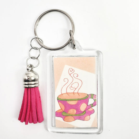 Vivid Orange - Pink Coffee Cup Key Ring