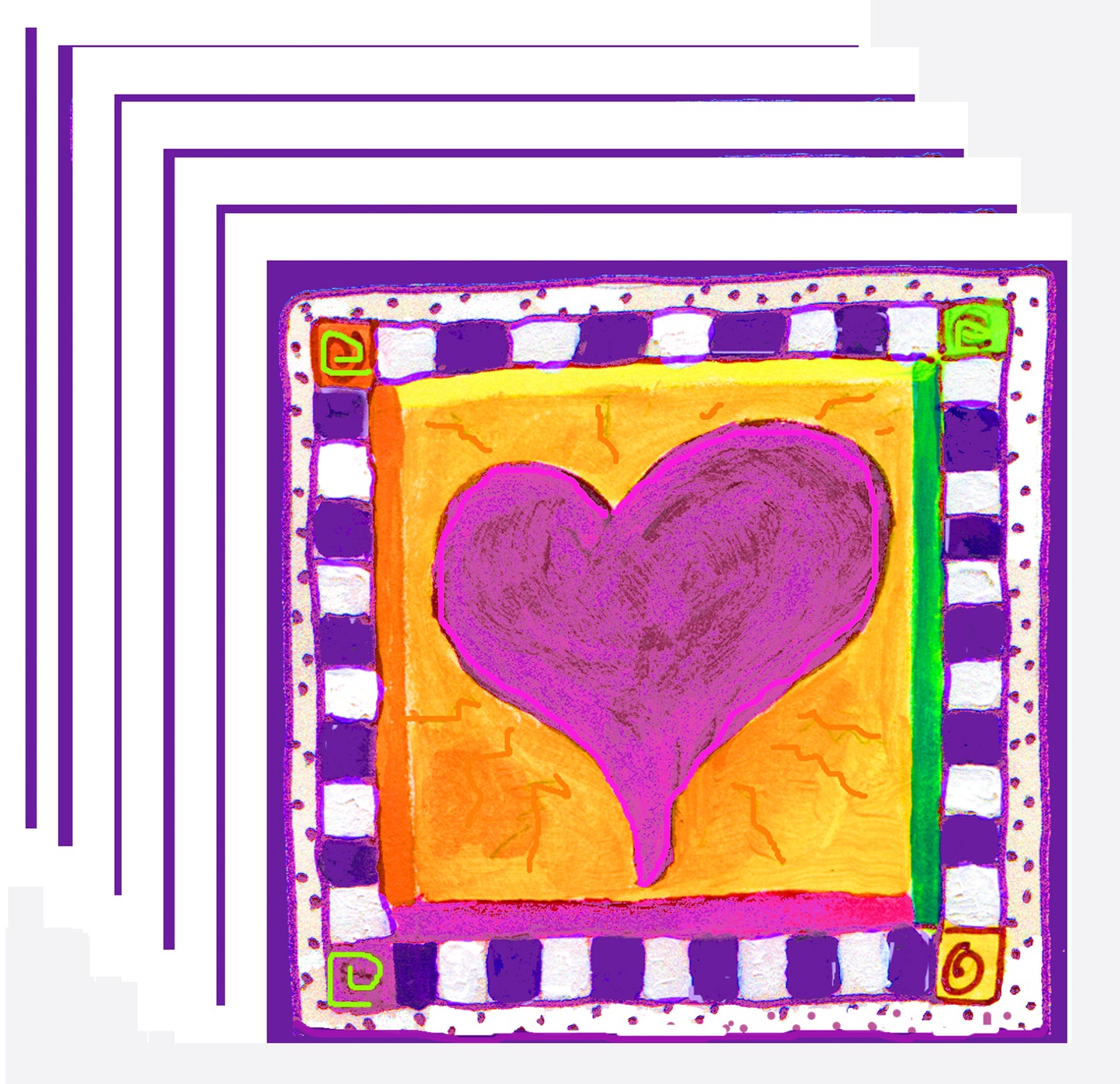 Bright Pink - Heart Square Note Cards (Six Cards)