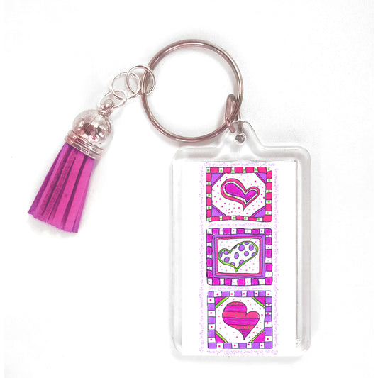 Bright Pink - Valentine Hearts Key Ring