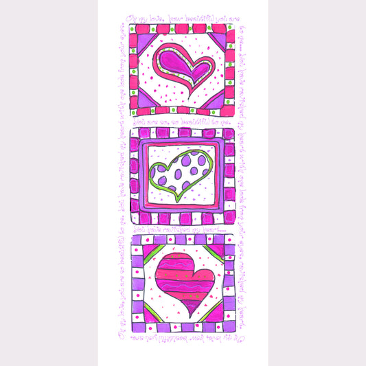 Bright Pink - Valentine Hearts Note Card (Single Card)