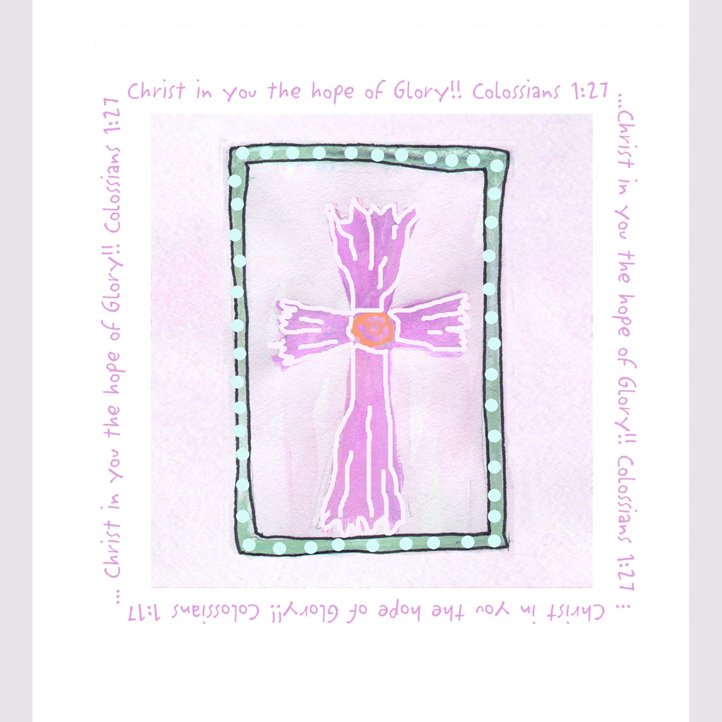 Bright Pink - Pink Cross Square Note Card (Single Card)