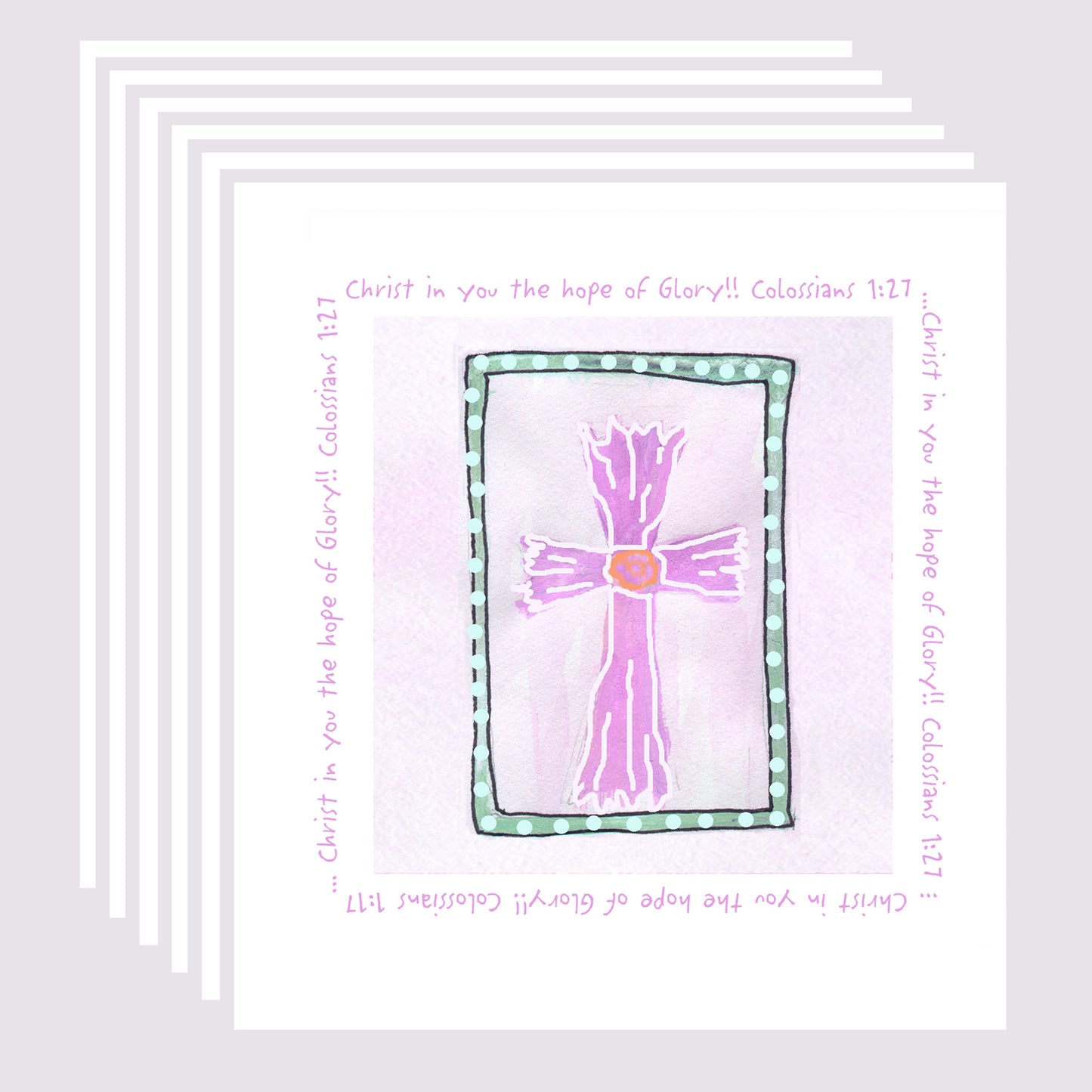 Bright Pink - Pink Cross Square Note Cards (Six Cards)