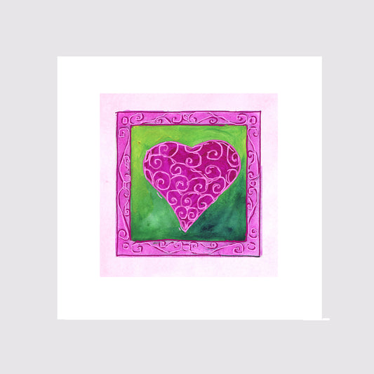 Bright Pink - Pink Heart Square Note Card (Single Card)