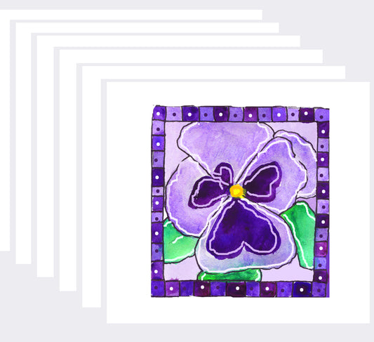 Deep Purple - Pansies Square Note Cards (Six Cards)
