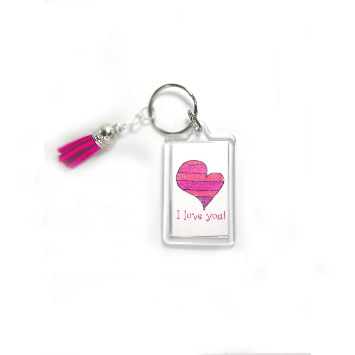 Bright Pink - Striped Heart Key Ring