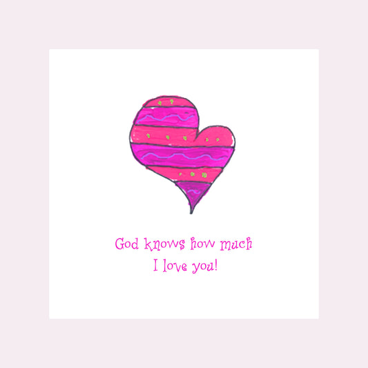 Bright Pink - Striped Heart Note Card (Single Card)