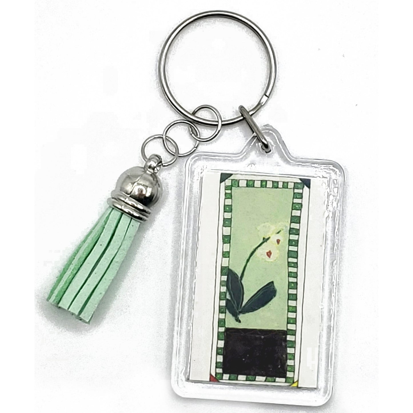Lively Green - White Orchid Key RIng